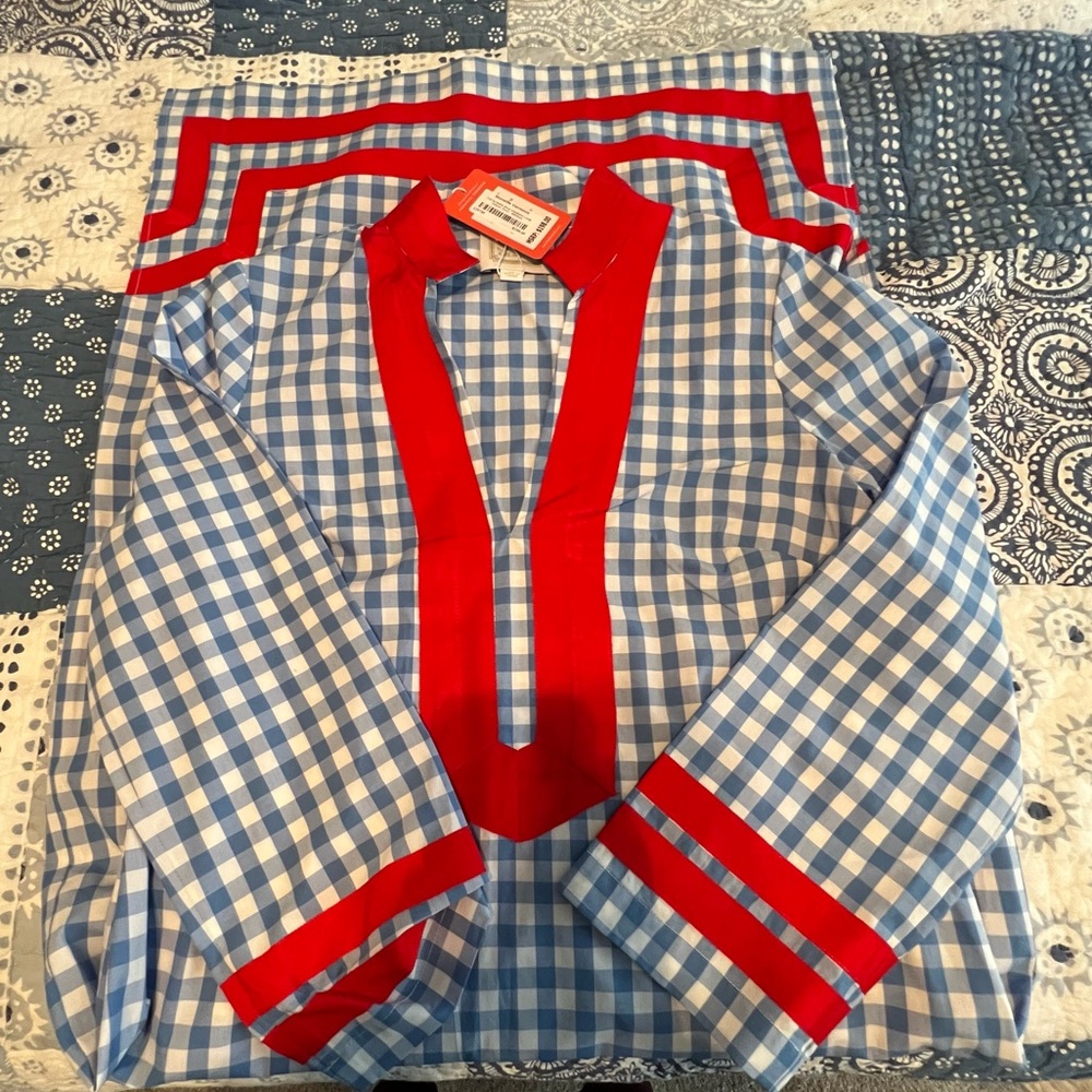 Sail to Sable Blue and Red Gingham Tunic Dress